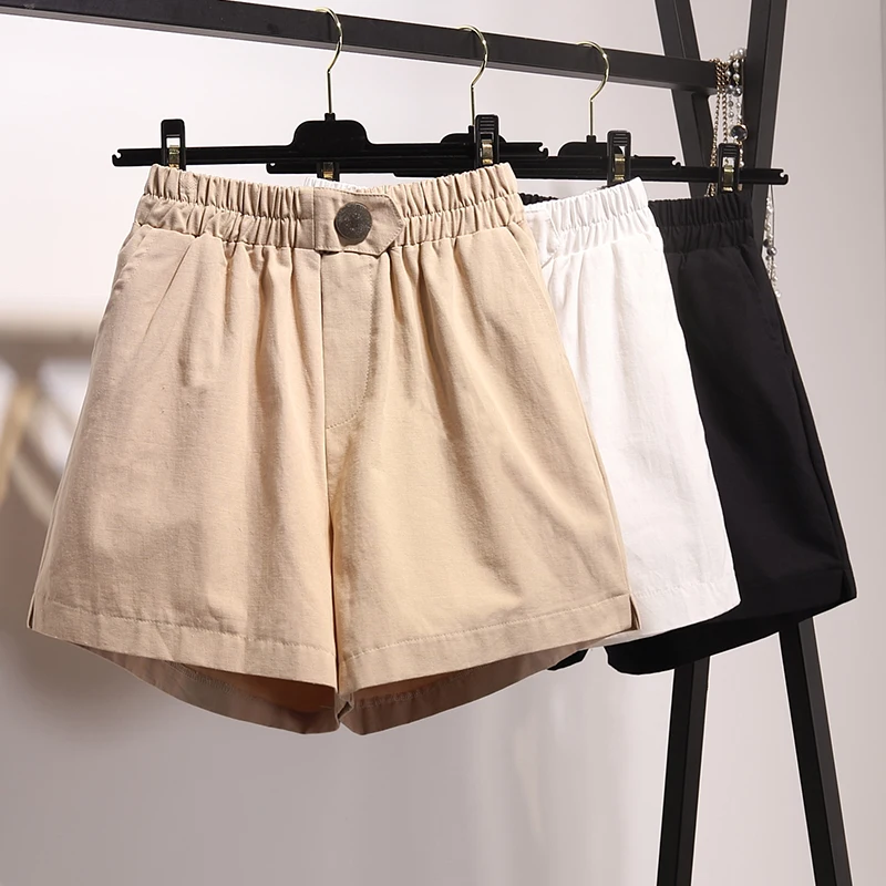 

Casual shorts female 2019 summer new thin wild elastic waist loose shorts cotton wide leg women's fashion large size shorts