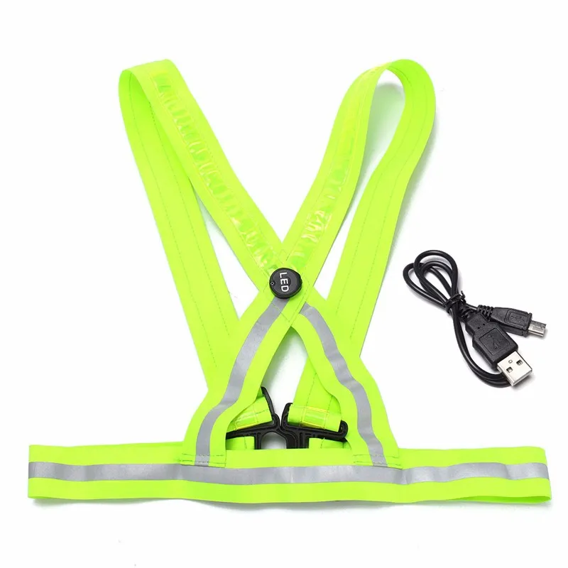 Уличный спортивный прочный качественный флуоресцентный зеленый светодиодный светоотражающий жилет с USB зарядкой