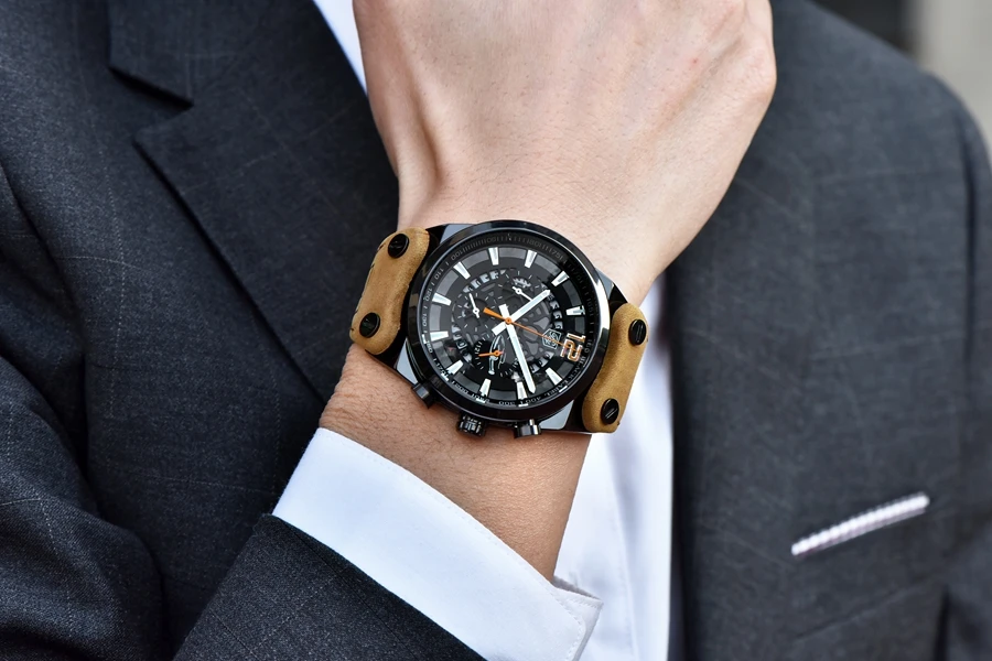 BENYAR скелет мужские s часы Топ люксовый бренд коричневый кожаный ремешок спортивные часы мужские Кварцевые военные наручные часы водонепроницаемые часы