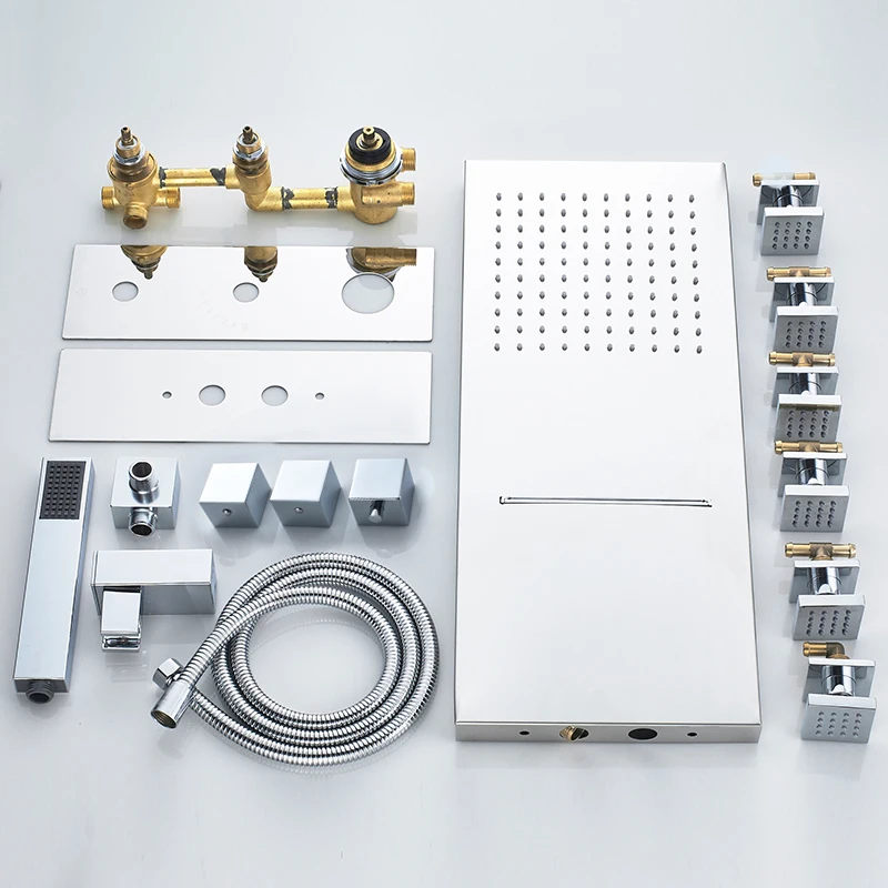 quyanre wanfan gappo chrome waterfall rainfall shower faucet set 4 way shower spa jets with handheld shower thermostatic shower mixer three handles mixer tap bath shower