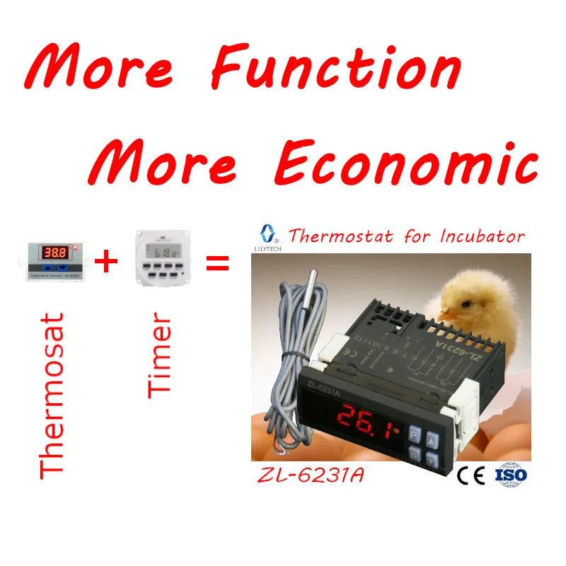 

ZL-6231A, Incubator Controller, Thermostat with Multifunctional Timer, equal to STC-1000, XH-W3001 or W1209 + TM618N, Lilytech