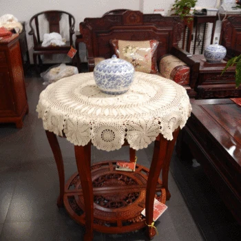 

Crocheted Round Table Cloth / Handmade hook flowers cotton hollow Lace Chic / Many Uses Mats pads Cover / Classic Europen Style