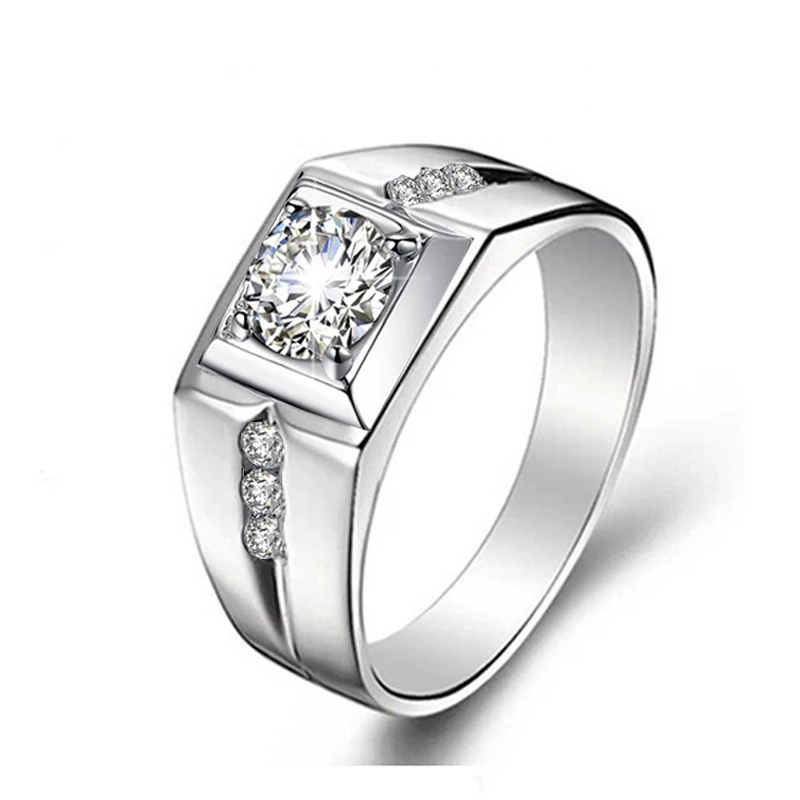 Created Fashion Male Ring Platinum Plated CZ Diamond Men Rings Wedding ...