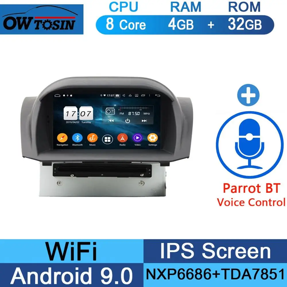 " ips 1024*600 Octa 8 ядерный 4 Гб ram+ 64 Гб rom Android 9,0 автомобильный dvd-плеер для Ford Fiesta 2011- DSP радио gps Parrot BT Adas - Цвет: 32G Parrot BT