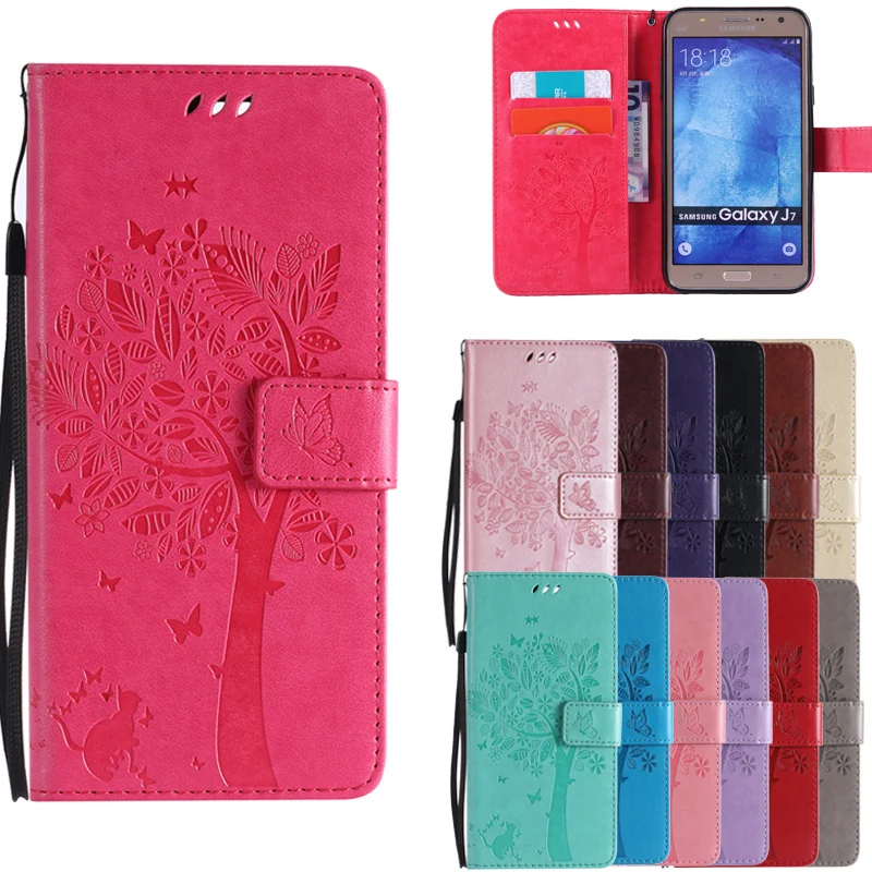 

For J1 J2 J3 J5 J7 A3 A5 2015 2016 Case Luxury Emboss Cat tree Stand Flip Wallet for Samsung Galaxy J5 J7 Prime J3 PRO 5.0 Coque