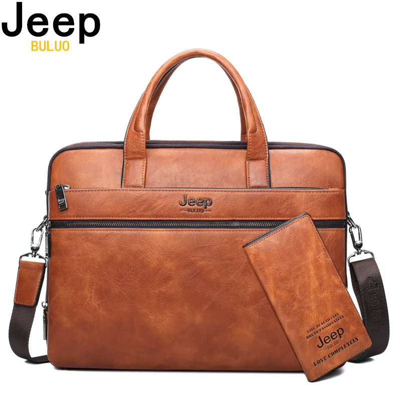 JEEP BULUO famosa marca 2 uds conjunto de bolsos de maletín para hombres bolsos de mano para hombres de negocios de moda bolsa de mensajero 14 'Laptop bolsa 3105/8888 - 1