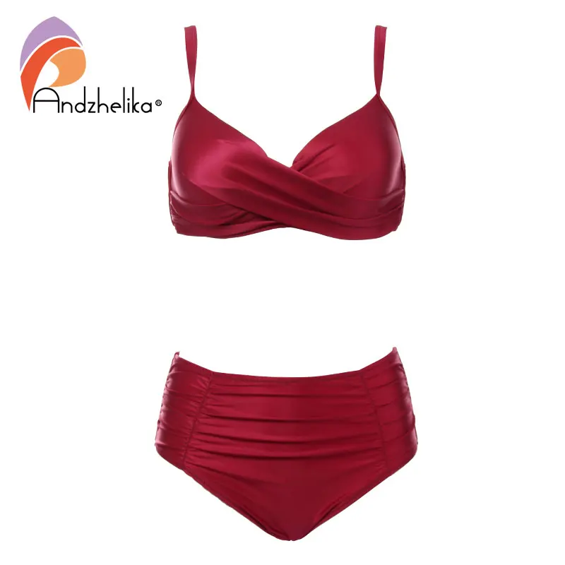 Andzhelika High Waist Bikinis Women Swimwear Summer Solid color high-grade  fabric bikini Set Plus Size Swimwear Bathing Suit - AliExpress