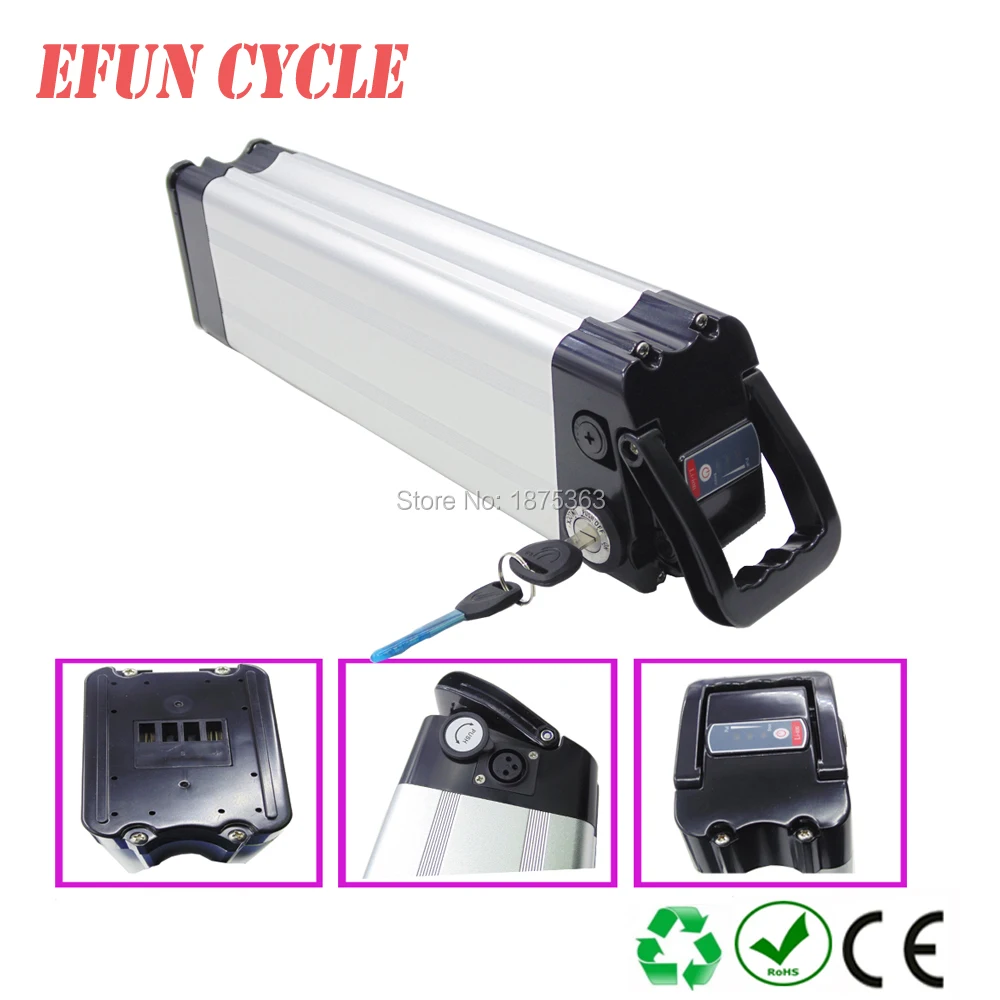 

Free shipping Silver fish style 24V 15Ah Li-ion battery pack 18650 rechargeable battery for city bike with 29.4V charger