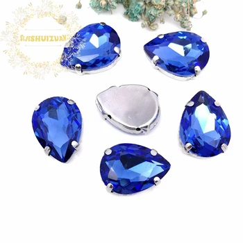 

Light Sapphire Water droplet Crystal Glass Sew-on Rhinestones with claw DIY Women's Dresses and clothes13*18 10*14 7*10 18*25