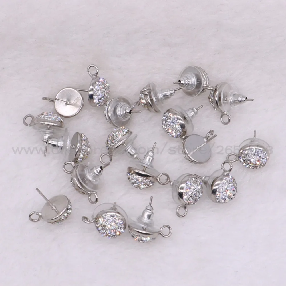 20 Pairs silver Round shape earrings stud pave white rhinestone fashion