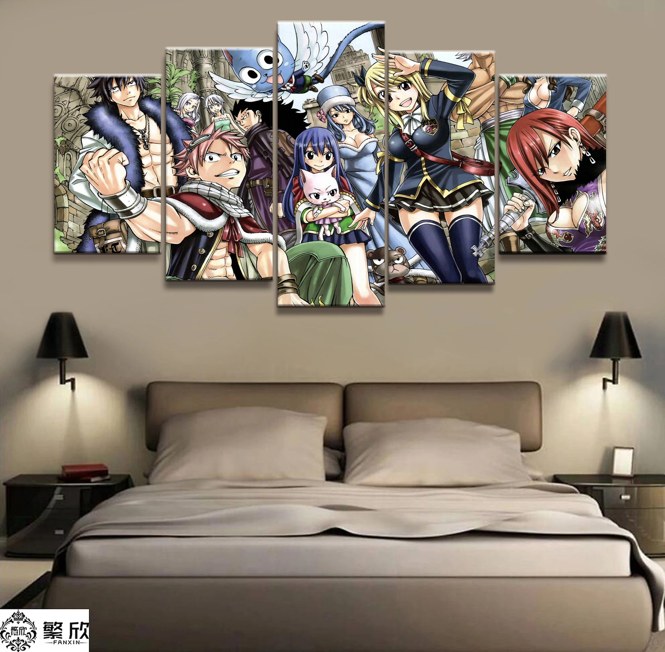 

Wall Art Poster Painting Modular Pictures For Living Room Decorative Pictures Canvas Printed 5 Panel Cartoon FAIRY TAIL Natsu
