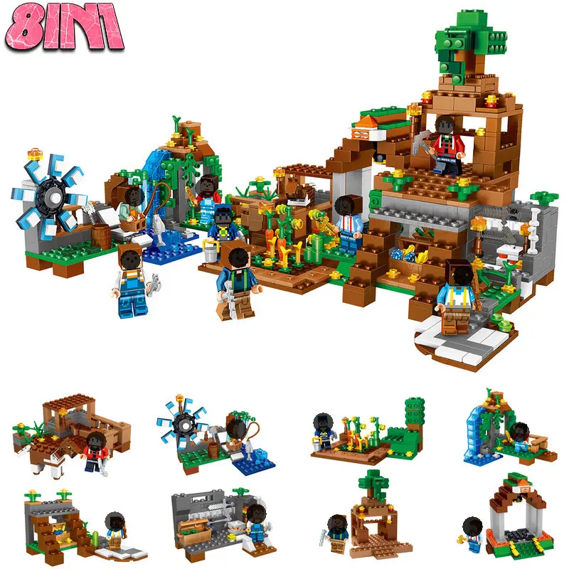 

HOT Sale Minecrafted Village Windmill Water Fall Building Set Steve Alex Compatible LegoINGly DIY Construction Blocks Toys 8IN1