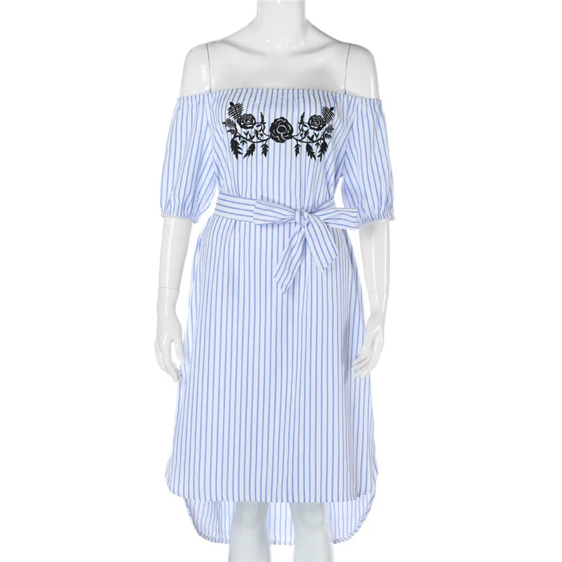 summer dresses for famele of sleeveless and knee-length white and blue striped casual elegant dress sexy dropshipping 30AT10