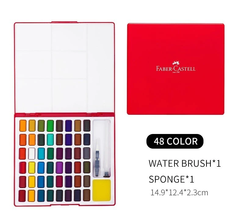 Faber-Castell 24/36/48 Colors Solid Water Color Paint Set With Paint Brush Portable Watercolor Pigment For Painting Art Supplies - Цвет: 48 Colros