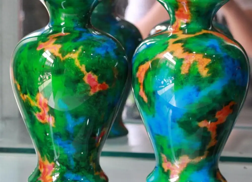 

10" Chinese Taiwan 7 Colored Jade Yu Pure Hand Carving VASE Bottle Pair Statue