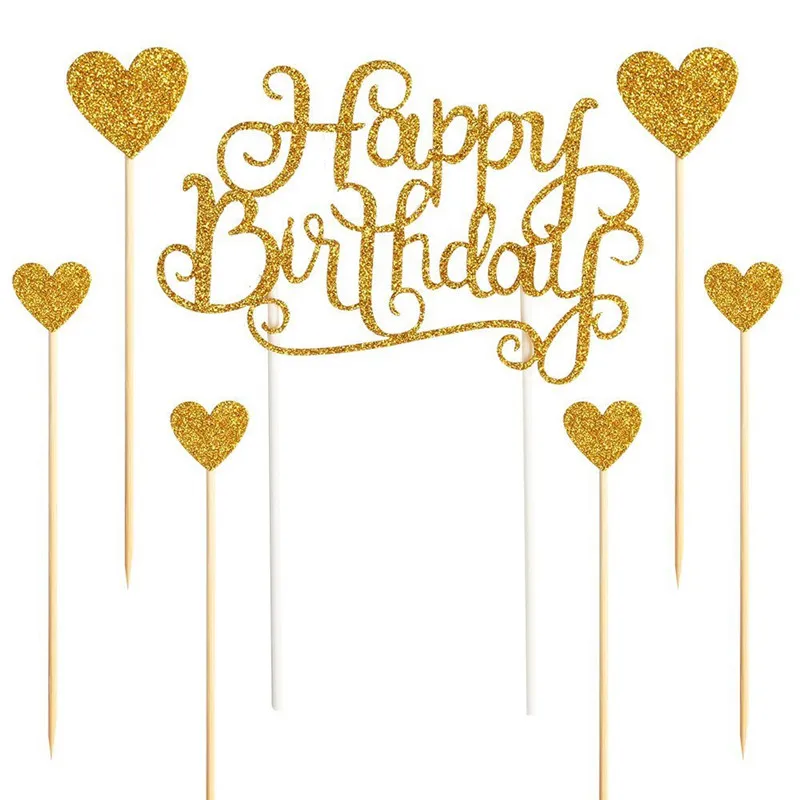 

7pcs/lot Gold Glitter Cupcake Toppers For Birthday Party Gold Silver Star Cake Decoration Wedding Baby Shower Cake Decor Supply