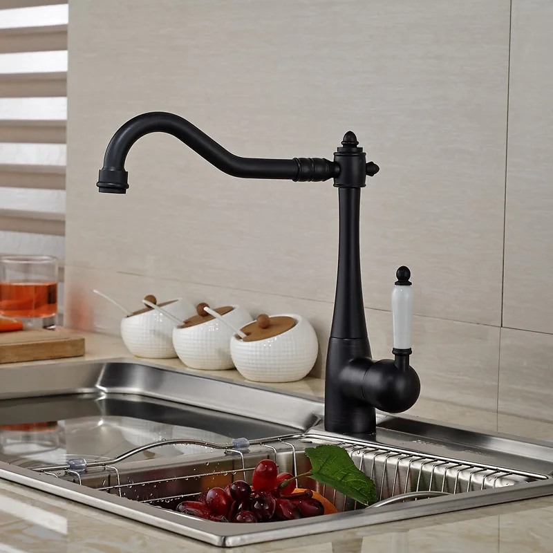 Free Shipping One Hole Swivel Spout Kitchen Sink Faucet Deck Mounted Single Handle Hot and Cold Water Kitchen Mixers deep kitchen sinks Kitchen Fixtures