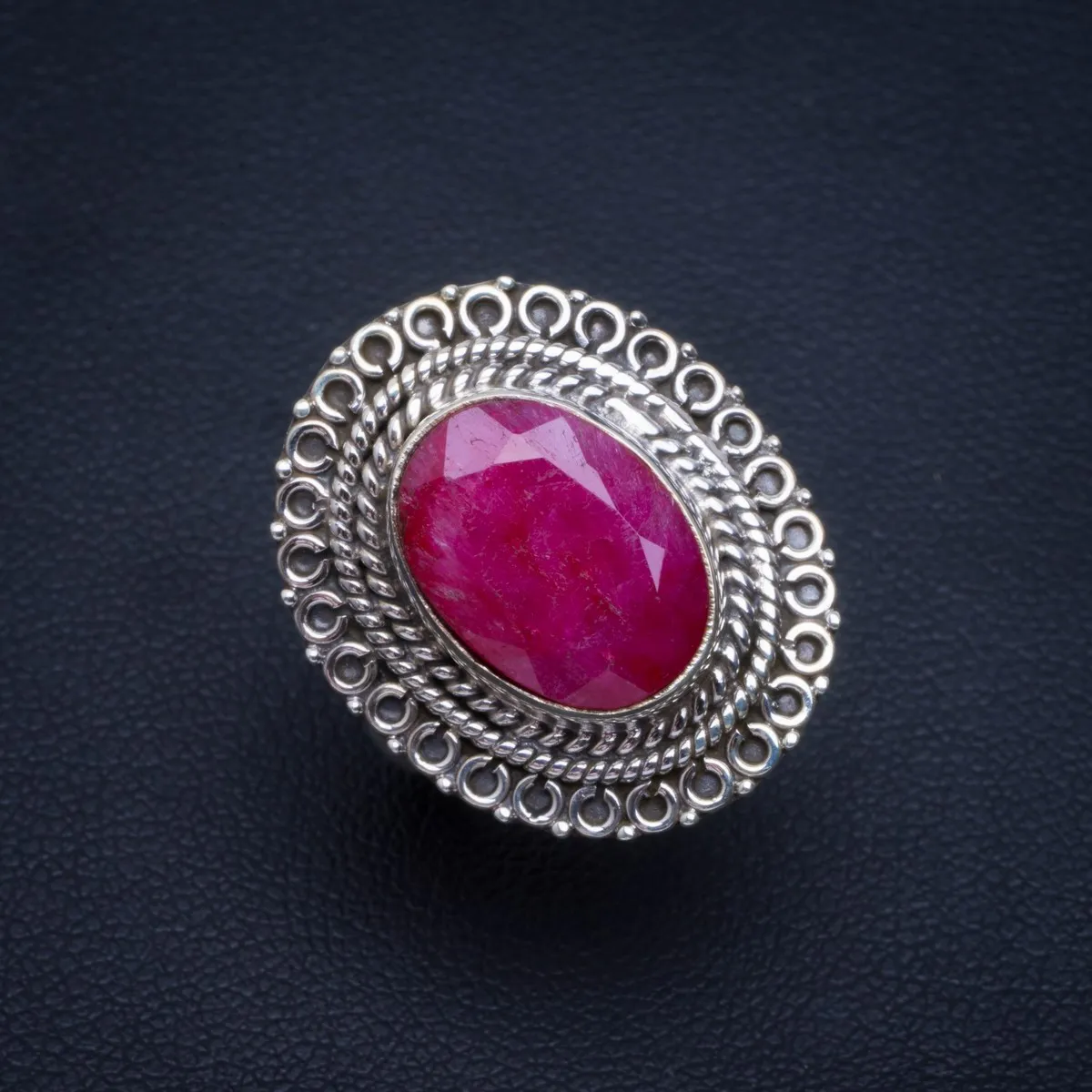 Natural Cherry Ruby Handmade Unique 925 Sterling Silver Ring 7.5 B1014