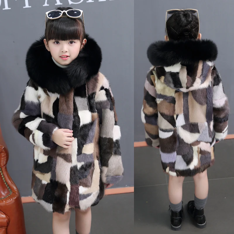 

Winter Girls Mink Fur Coat Elegant Children Outwear Baby Hair Thickness Girls Real Fur Jacket Thick Warm Kids Windbreakers TZ359