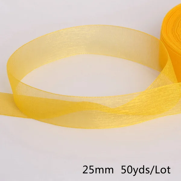50 ярдов/лот 25 мм многоцветный органза ленты для свадьбы рождественские украшения DIY карты подарок декоративно-упаковочная лента - Цвет: Orange Yellow