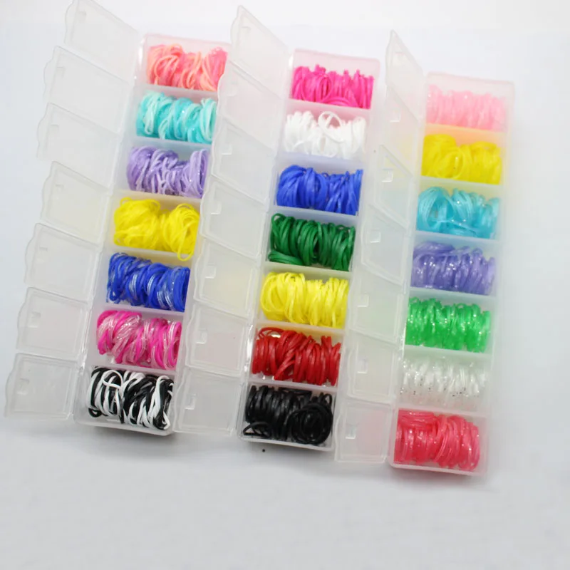 

Wholesale 7-grid box kids one-off elastic hair bands diffrrent color rubber bands scrunchies children ponytail holders for girls