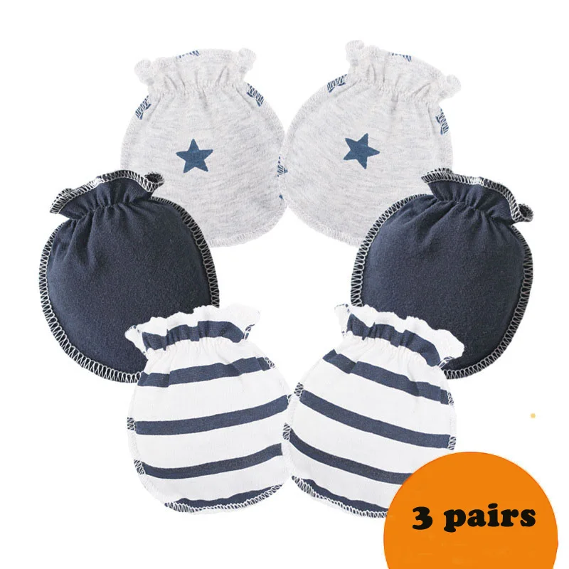 3 пара/лот защитные детские перчатки варежки-царапки хлопок для новорожденных мальчиков и девочек анти-перчатки с царапинами Размер 0-6 месяцев - Цвет: SZT3001B