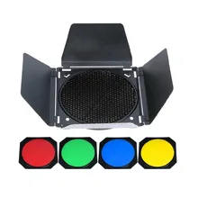 Studio Flash Accessories Godox BD04 BD-04 Universal Mount Barn Door+Honeycomb Grid+4 Color Filter For Standard Reflector