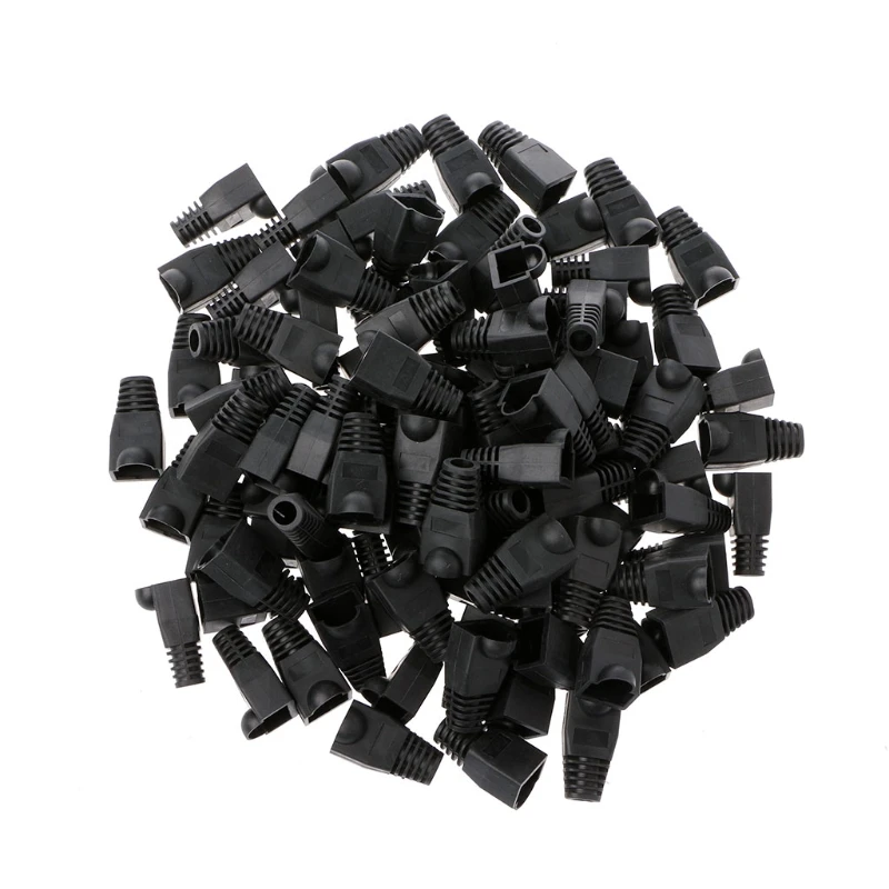 

100Pcs Black RJ45 Connector Relief Boot Caps Network Cable Plug Cap Cover Network Jack Plug For Cat5 Cat6 Cable