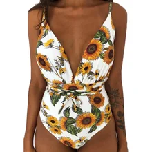 Sexy One Piece Swimsuit Female Deep V Backless Brazilian Monokini Swimwear Women Bathing Suit Swimming sunflower swimsuit