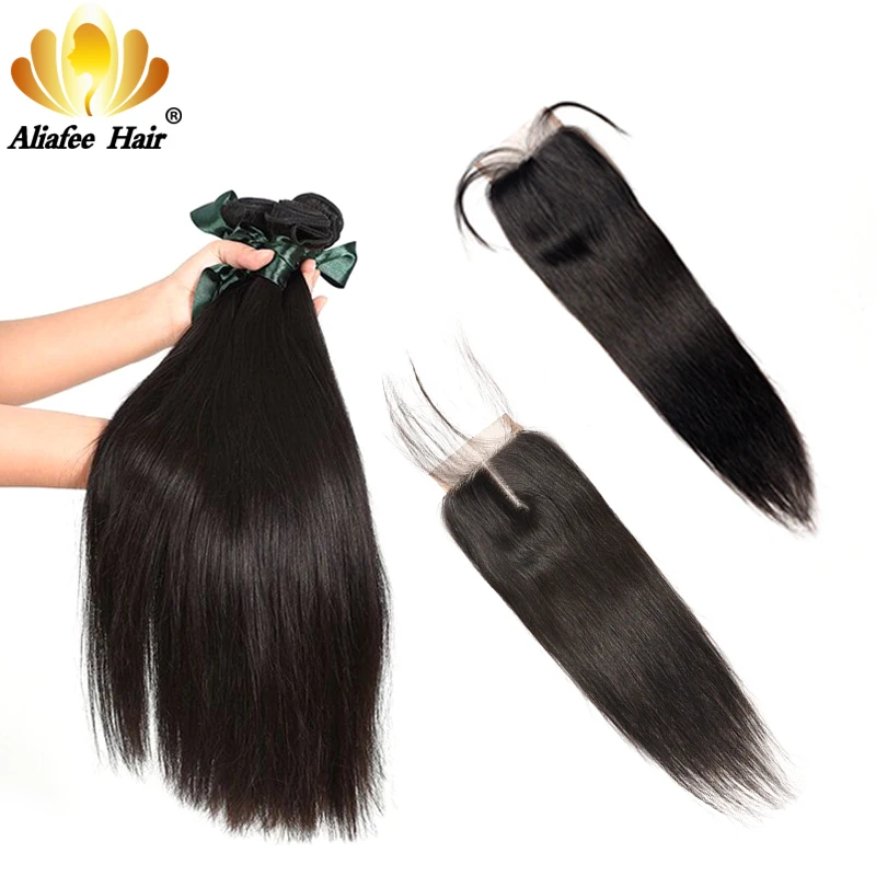 

AliAfee Peruvian Hair Bundles With Closure Non Remy Hair Weave Straight Human Hair Bundles With Closure 3 Bundles Deal