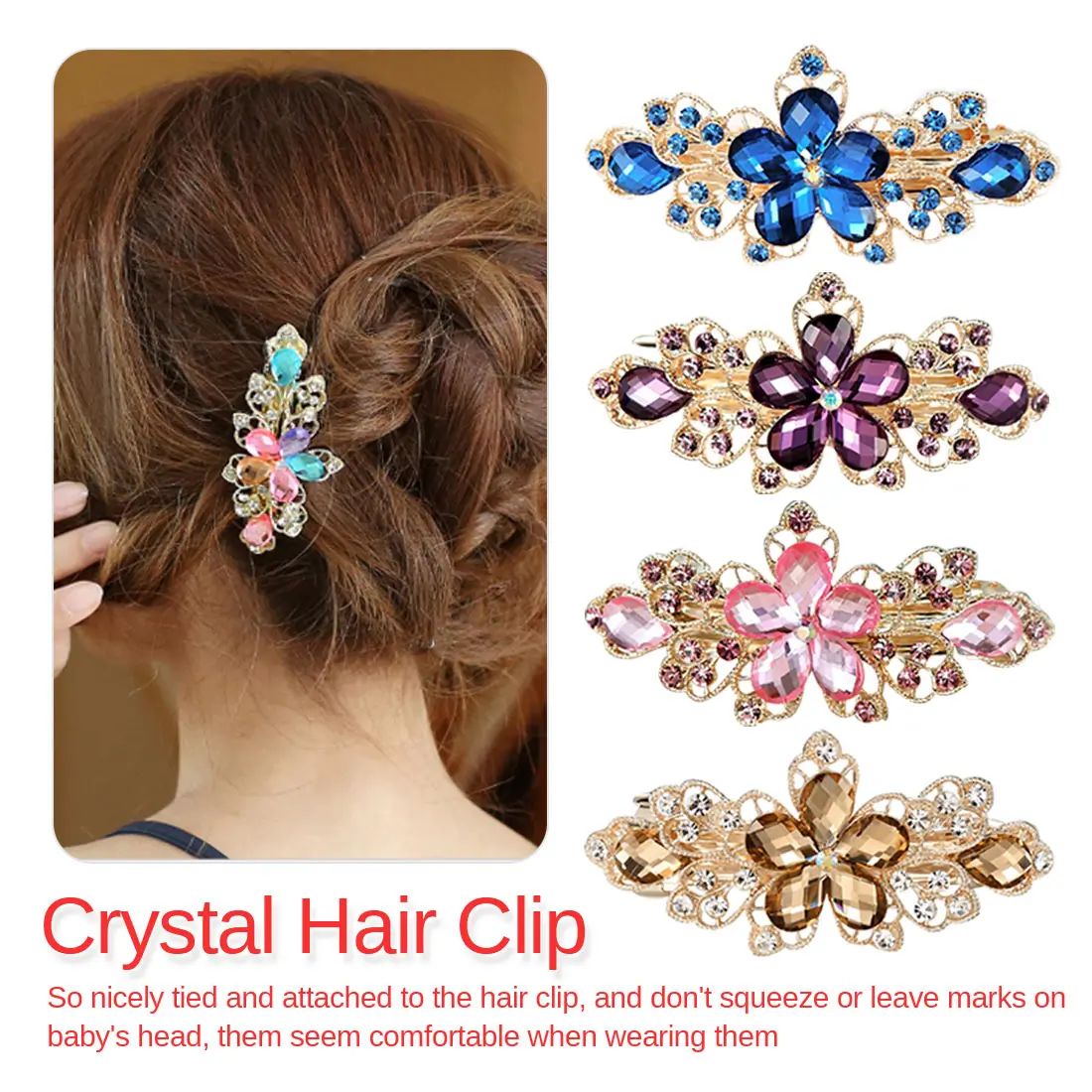 

1Pcs Woman Rhinestone Diamond Crystal Female Alloy Hair Clip Fork Plate Insert The Top Spring Ponytail Clip Lady's Hair Claws