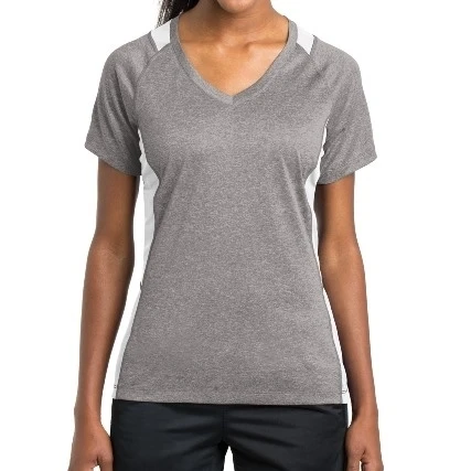 Sport-Tek LST361 Ladies Heather Colorblock Contender V-Neck Tees Vintage Heather & White - 3XL (1)