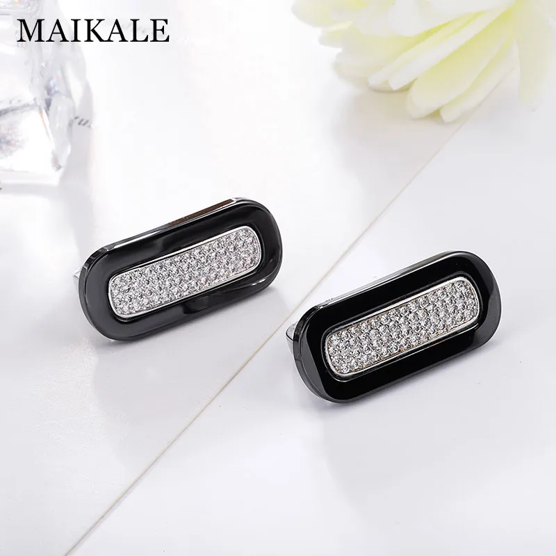 

MAIKALE Trendy Square Ceramic Stud Earrings Copper Plated Gold Silver AAA Cubic Zirconia Big Earrings For Women Send Friend Gift