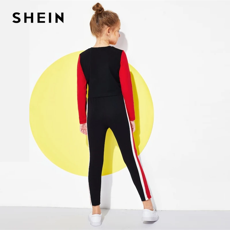 SHEIN كيدي Colorblock المحاصيل بلوزات وسراويل الفتيات الملابس اثنين من قطعة مجموعة 2019 نشط ارتداء الأزياء طويلة الأكمام الأطفال الملابس SHEIN كيدي Colorblock المحاصيل بلوزات وسراويل الفتيات الملابس اثنين من قطعة مجموعة 2019 نشط ارتداء الأزياء طويلة الأكمام الأطفال الملابس