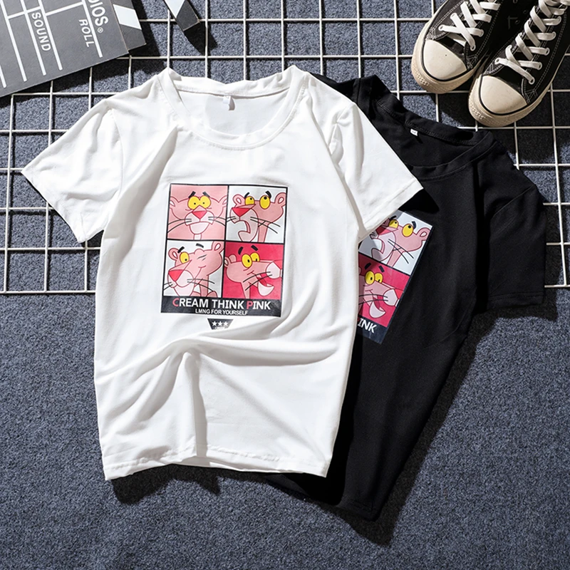 JIANWEILI Summer T shirt women Pink Panther printing loose casual...