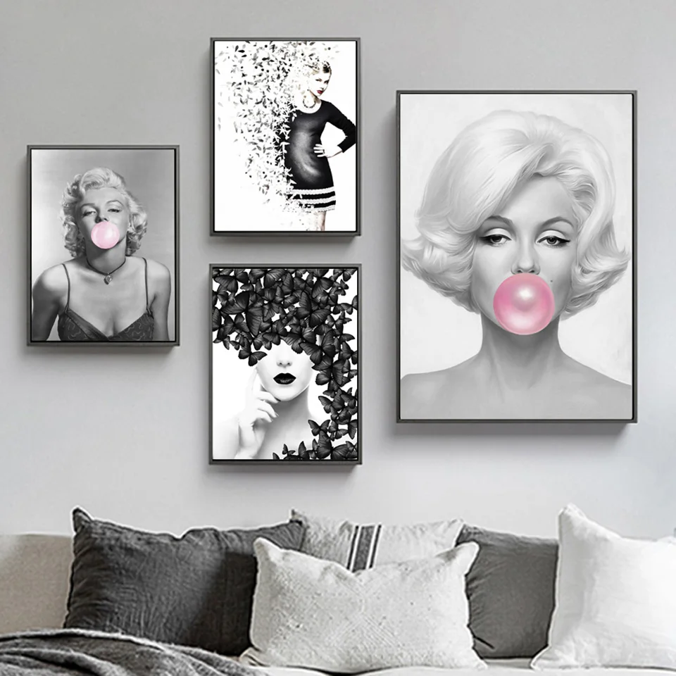 Blanco-y-Negro-Marilyn-Monroe-Audrey-Hepburn-Lona-de-arte-de-pared-de-pintura-n-rdica (2)