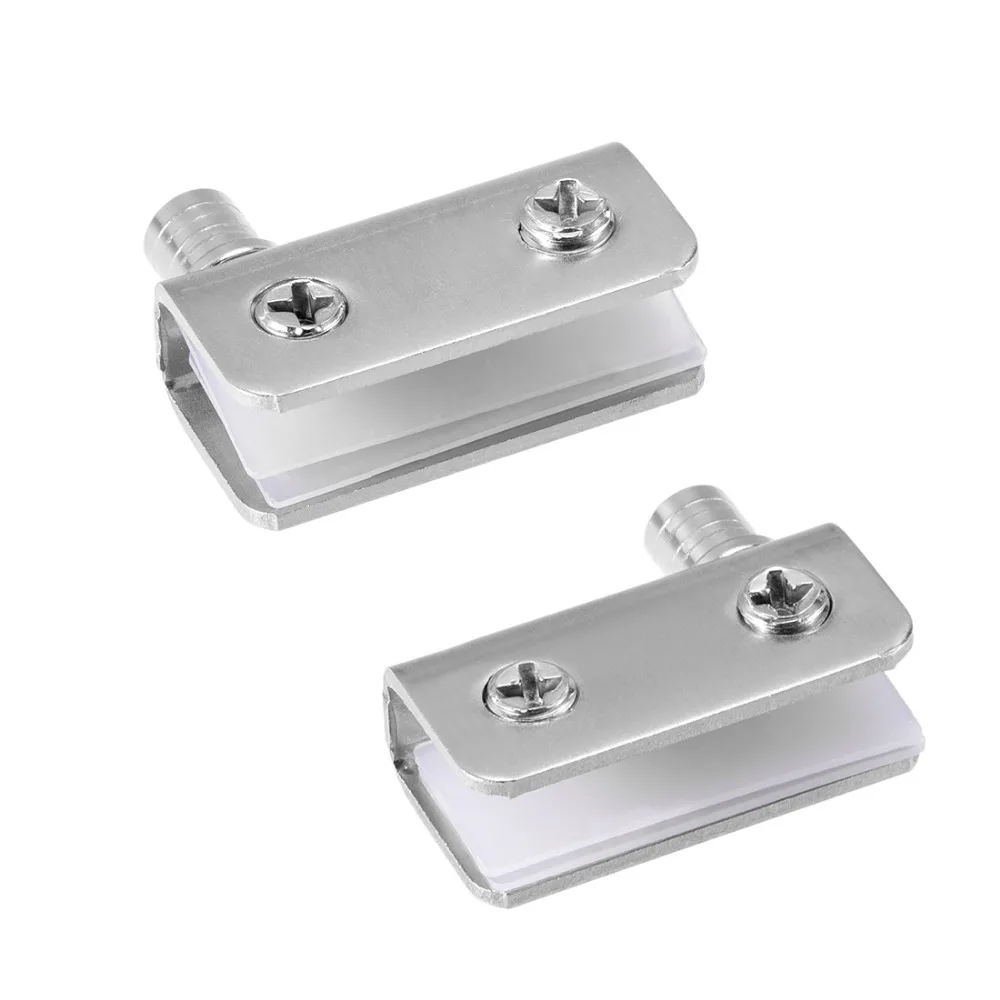 2pcs Silver Tone Metal Adjustable Screw Mount Door Hinge Glass Clamp Clip Holder