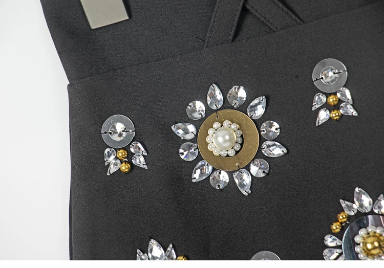 Дизайнерская Роскошная брендовая юбка для женщин с высокой талией в винтажном стиле барокко, бисер, Алмазные блестки, трапециевидные юбки черного цвета