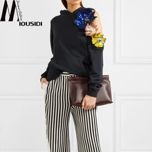 Новинка весны 18 Нерегулярные полые стерео вышивка бисером без бретелек свободный свитер с капюшоном на цветы