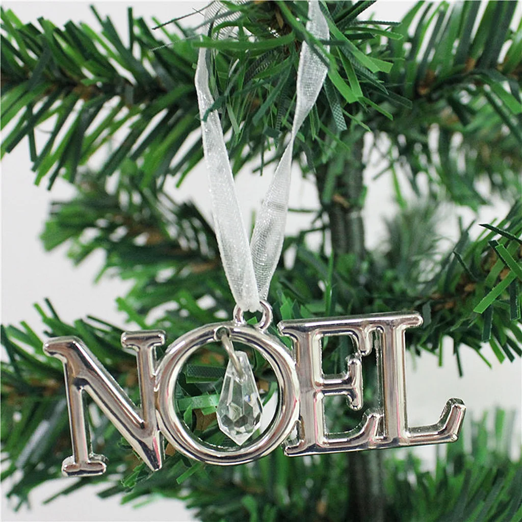 Висячие украшения из серебряного сплава с кристаллами и лентой, рождественские украшения для дома, елки, украшения для рождественской елки, аксессуары - Цвет: NOEL