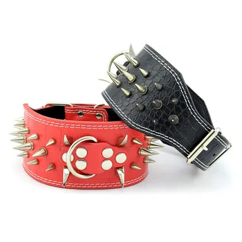 

Domineering Pu Leather Spike Studded Dog Collar Four Row Gold Spike for Big Dog Pet Collar Pet Accessories (color:red,black)