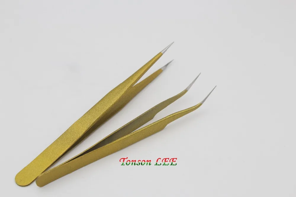 2pcs Lot Professional Quality Curved Straight Tweezers Stainless Steel False Eyelashes Extension font b Makeup b