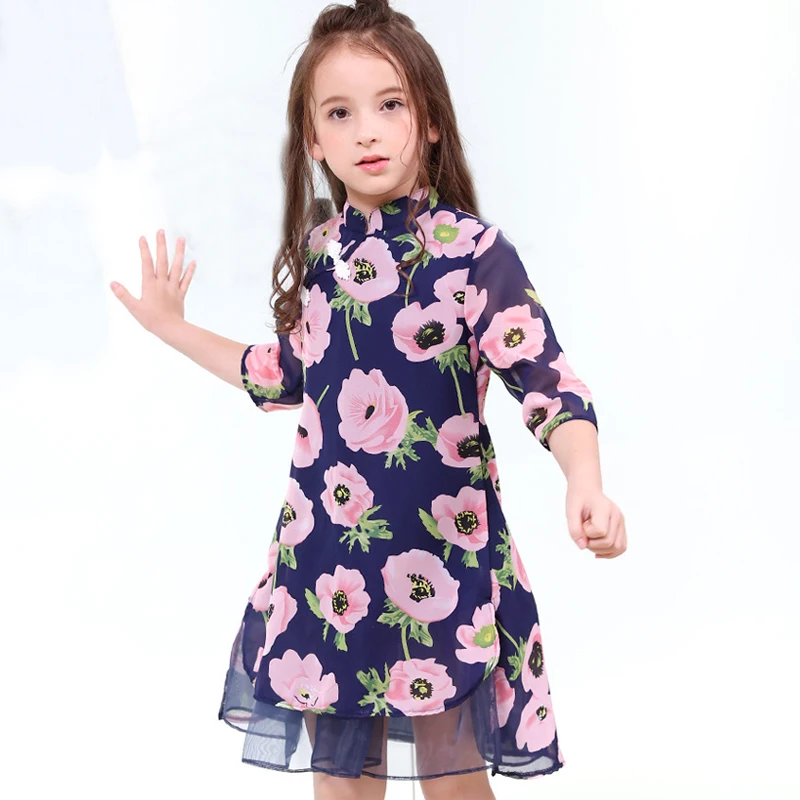 

girl floral dress vintage kids chinese costumes spring summer 2018 girls print dress teenage dresses size 4 6 7 8 9 11 12 14 15Y