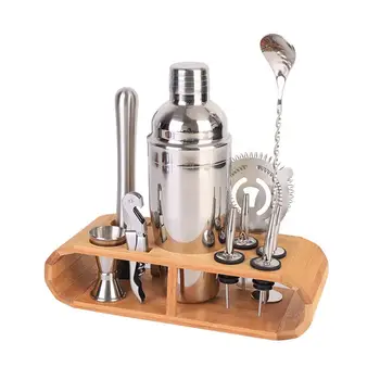 

12 - Piece Multi - Function Stainless Steel Home Kitchen Bar Set With Stylish Bamboo Frame - Perfect Home Bartending Set
