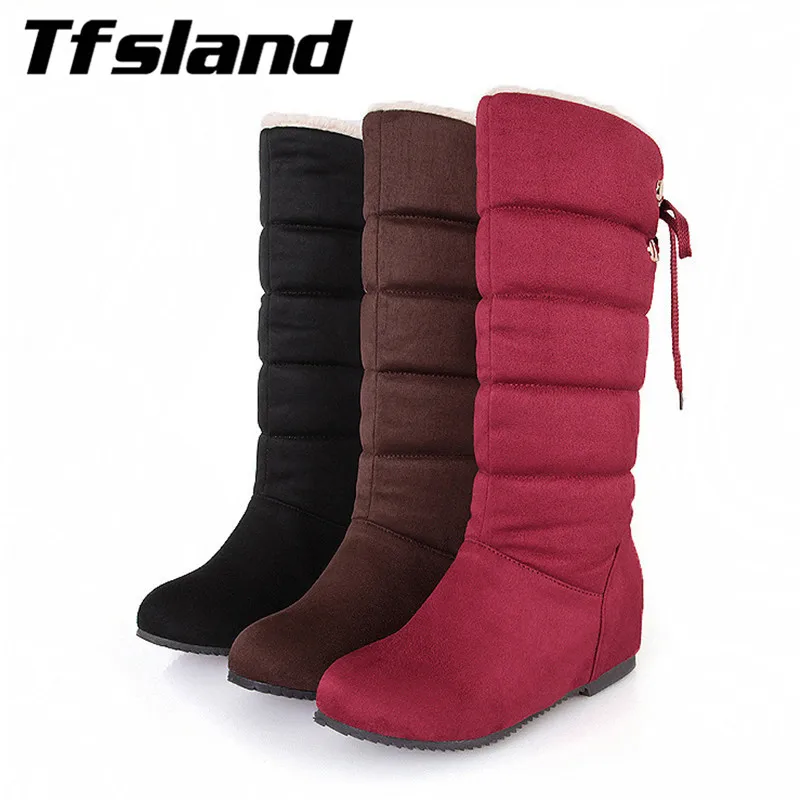

Women Winter Warm Thick Wool Height Increased Wedge Heel Boots Walking Shoes Lace Up Knee-high Snow Boots Hunting Botas Sneakers