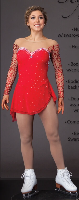 Red Silver Snowflake Figure Ice Skating Competition Dress 