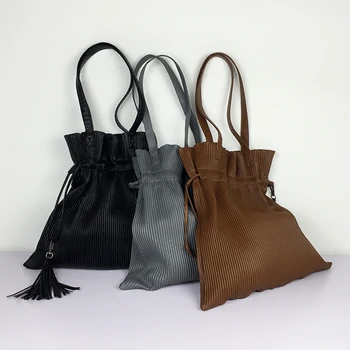 

Drawstring Bucket Bag Women Leather Handbag Female Shoulder Crossbody Bag With Tassel Ladies Brand Tote Bag