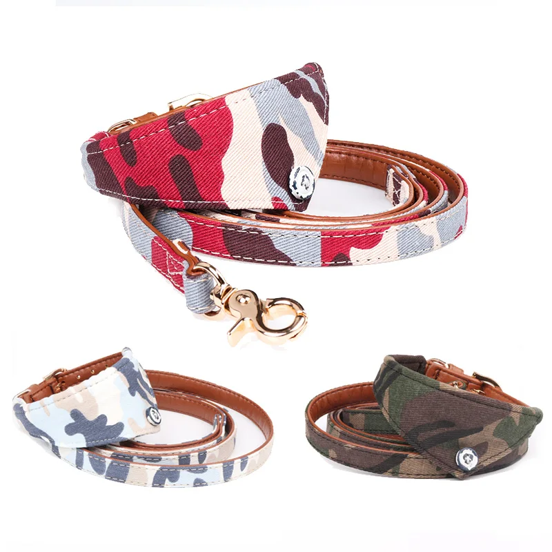 

Camouflage Pets Dog/Cat Collar PU Leather Bowknot Small Medium Dogs Necklace Bandana Pet Cats Collars Leashes Set