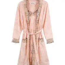 Сексуальный женский халат с цветочной вышивкой, ночная рубашка, комплект из 2 предметов, одежда для сна