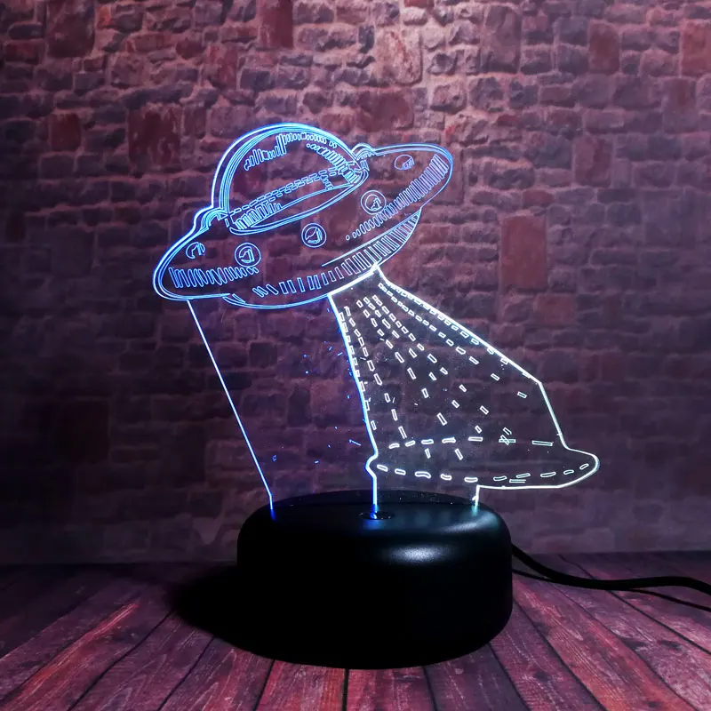 

3D Nightlight Visual Illusion LED Light-up UFO Light Colourful Mixed Color Flash Light ET Model Super UFO Figure Toys